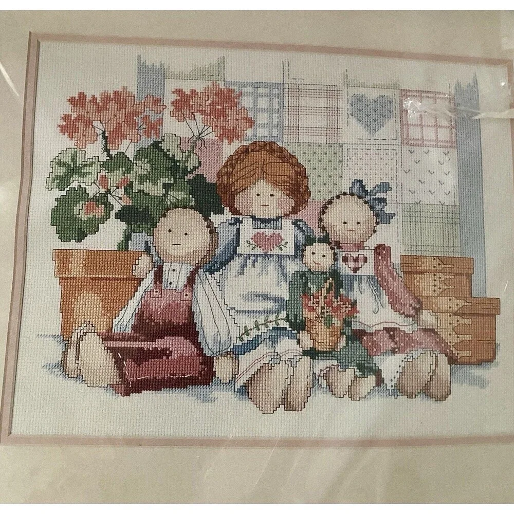 Family of Dolls Art of Barbara Mock  1988 Cross Stitch Kit by Dimensions 14x11